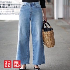 UNIQLO High Waist Wide Straight Leg Denim Jeans